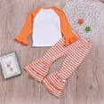 thumbnail image 4 of Inevnen Toddler Girl Halloween Clothes Set Plaid Pumpkin T-Shirts Tees Pullover Shirts Tops+Flare Pants Outfit Set, 4 of 8