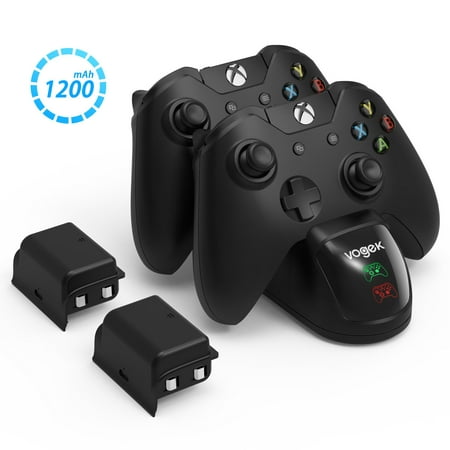 Xbox Charging System Vogek Xbox One/One X/One S Controller Charger, [Dual Slot] High Speed Docking/Charging Station with 2 x 1200mAh Rechargeable Battery