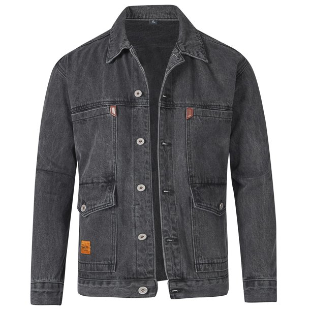 Men's Casual Workwear Long Sleeve Lapel Collar Denim Jacket Loose Multi Pocket Jacket Denim 2XL