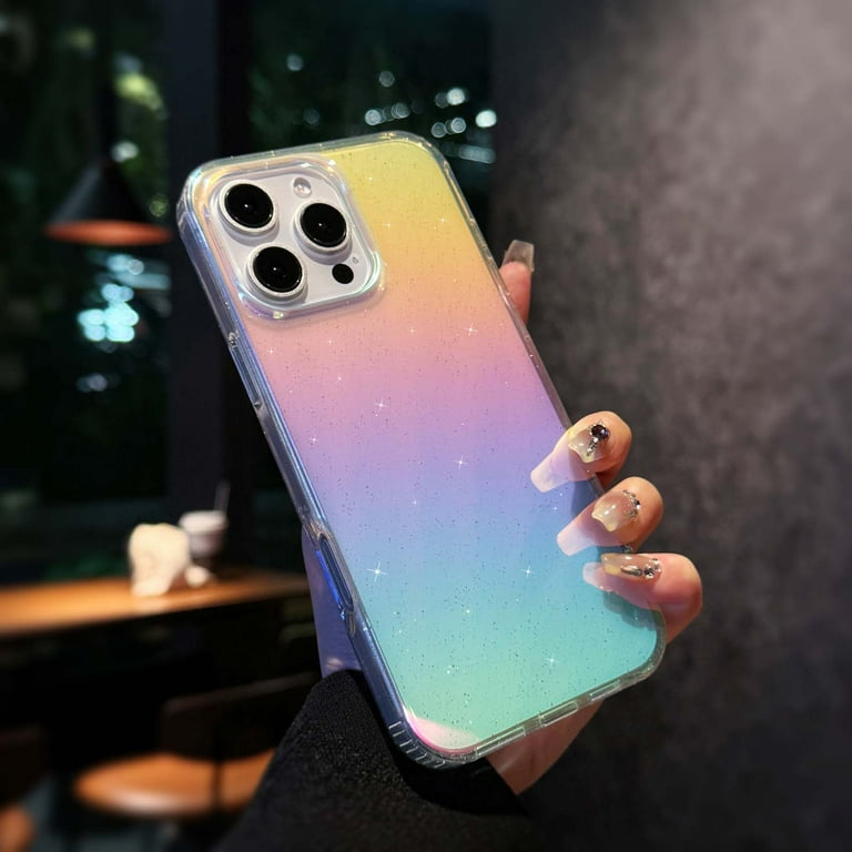 for iPhone 15 Pro Case Women Girls, [Holographic Iridescent Color Changing  Effect] Fashion Slim Cute and Shockproof Anti-fall Protective Transparent  ...