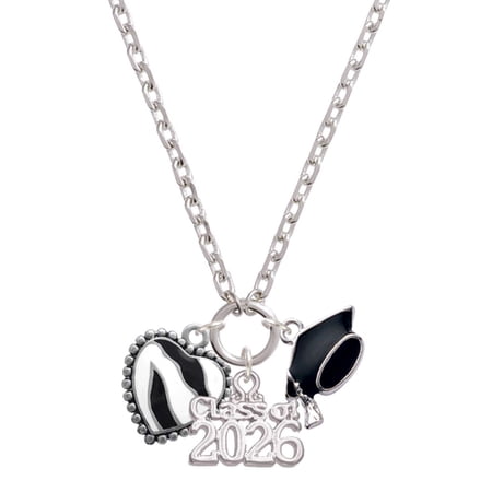 Delight Jewelry Silver-tone Enamel Zebra Print Heart - Class of 2026 Graduation Zoey Charm Necklace, 28"