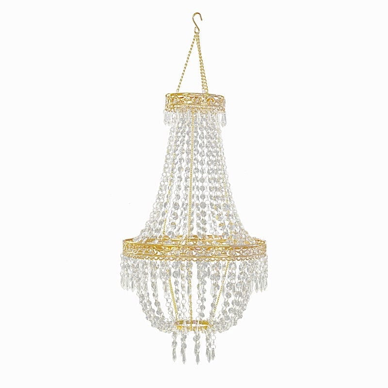 BalsaCircle 2 feet Clear Beaded Crystal Chandelier with Gold Ornate Metal Frame Home Party Wedding Reception Event Decorations Supplies
