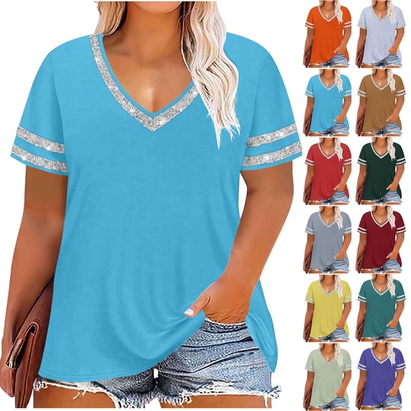 Bixock Women Plus Size Maternity Tops V Neck Short Sleeve Loose Pregnancy Blouse Casual Maternity Shirt Pregnant Top Summer Maternity Clothes