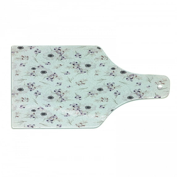 Anemone Flower Cutting Board, Shabby Form Spring Pattern Blossoming Bridal Bouquets Romantic, Tempered Glass Cutting and Serving Board, Wine Bottle Shape, Pale Pink Purple Lilac, by Ambesonne