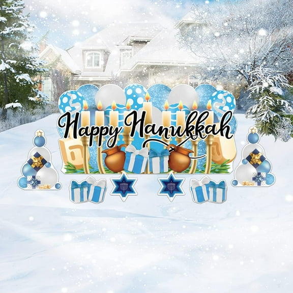 VictoryStore Oversized Happy Hanukkah Outdoor Yard Sign Decoration In Light Blue, 36" x 72"
