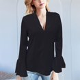 thumbnail image 2 of Holzkary Women's Long Bell Sleeve Tops Ruffle Blouse for Work Dressy Casual Work Tunic Shirts Clothes 2025 Fashion V Neck Drilling Solid Color Long Sleeve Blouses Light Weight Work Shirts Black L, 2 of 5