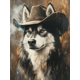 thumbnail image 1 of Qisvanset 12x16 Inch 2D Flat Framed Canvas Art, Cowboy Husky Dog Rustic Vintage Farmhouse Pet Portrait Country Wall Decor, 1 of 5