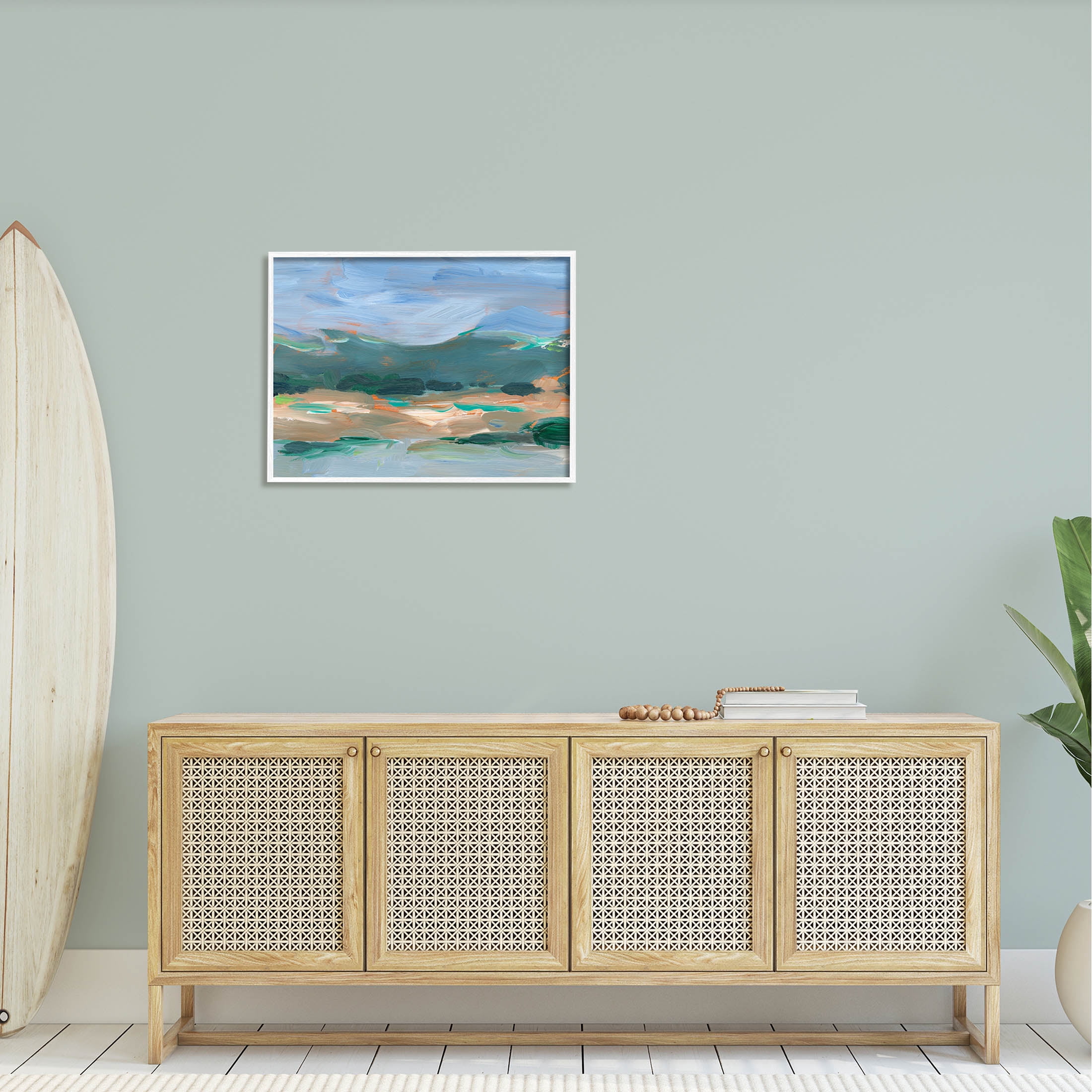 Abstract Landscape Blue Sky Scenery Landscape Painting White Framed Art Print Wall Art