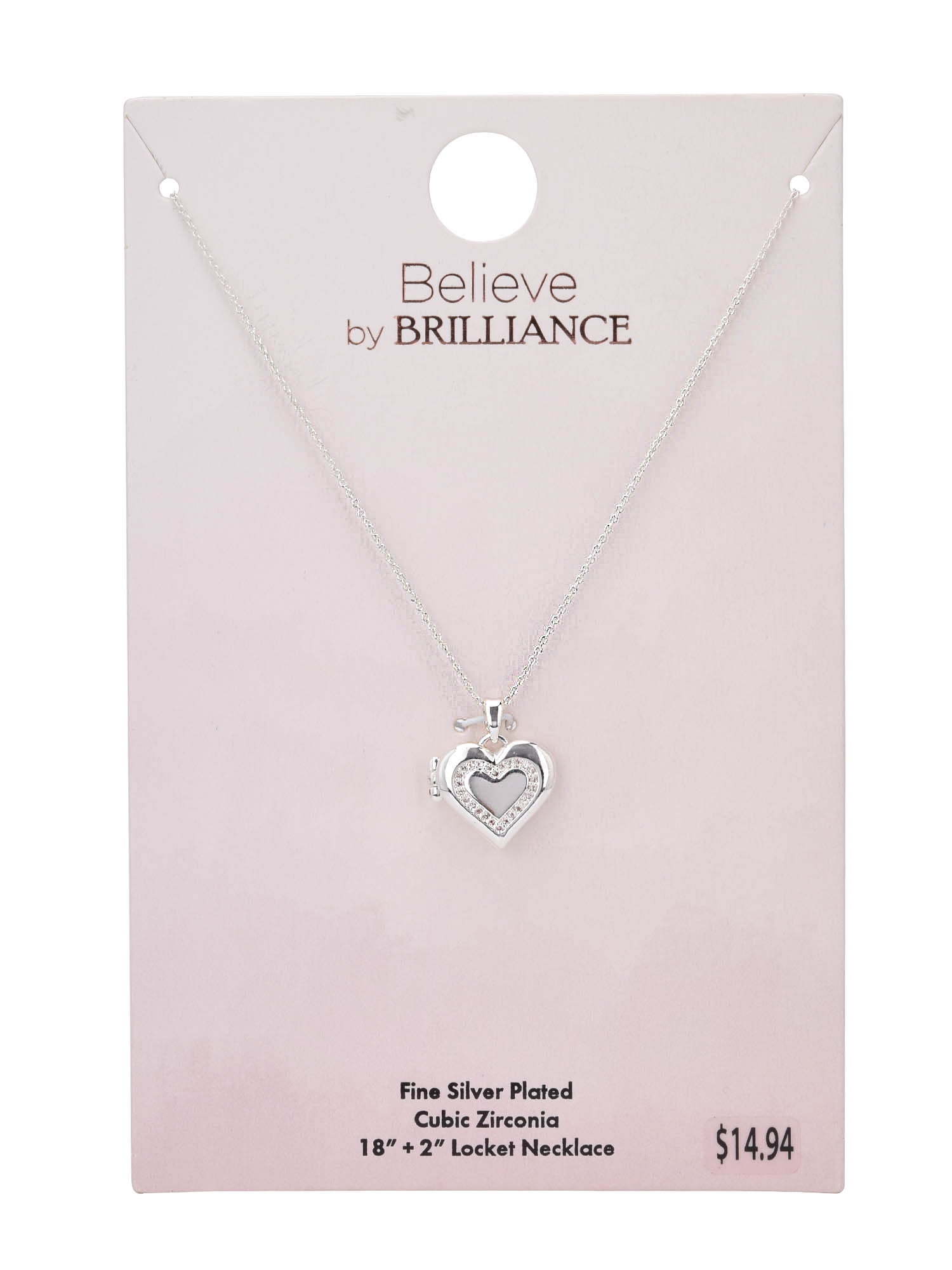 Believe by Brilliance Women's Adult Female Fine Silver Plated Heart Locket with CZ Pendant Necklace