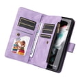 thumbnail image 3 of Mantto Galaxy Z Fold 3 5G Cover, Wallet Card Slot Crossbody/Shoulder Strap + Wristlet Strap Magnetic Premium PU Leather Zipper Pocket With Kickstand For Samsung Galaxy Z Fold 3 5G, Purple, 3 of 14