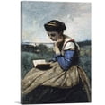 thumbnail image 1 of ARTCANVAS A Woman Reading 1869 Canvas Art Print by Jean-Baptiste-Camille Corot - Size: 26" x 18" (0.75" Deep), 1 of 9
