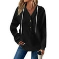thumbnail image 5 of Comdrip Waffle Hoodie Women, Tops Pullover Women Casual Button Autumn Solid Winter Hoodie Women's Blouse Womens Hoodies Black S, 5 of 5