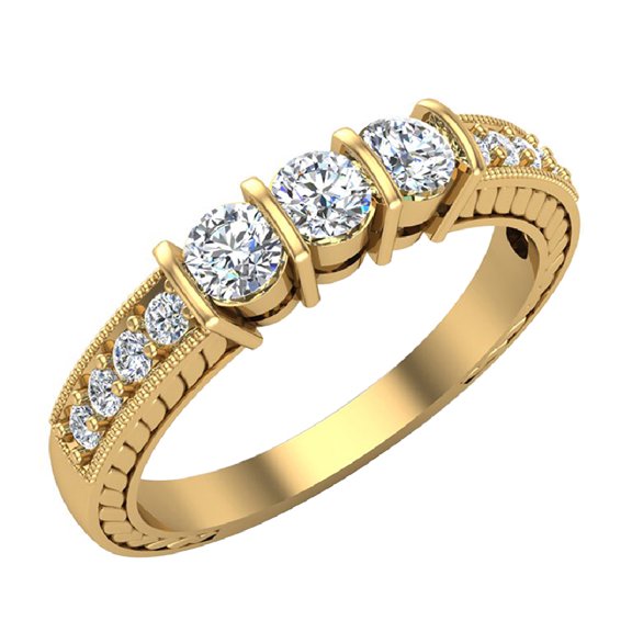 Three Stone Diamond Ring Vintage Past Present Future 1/2 CTTW 14K Gold ( I, I1 )