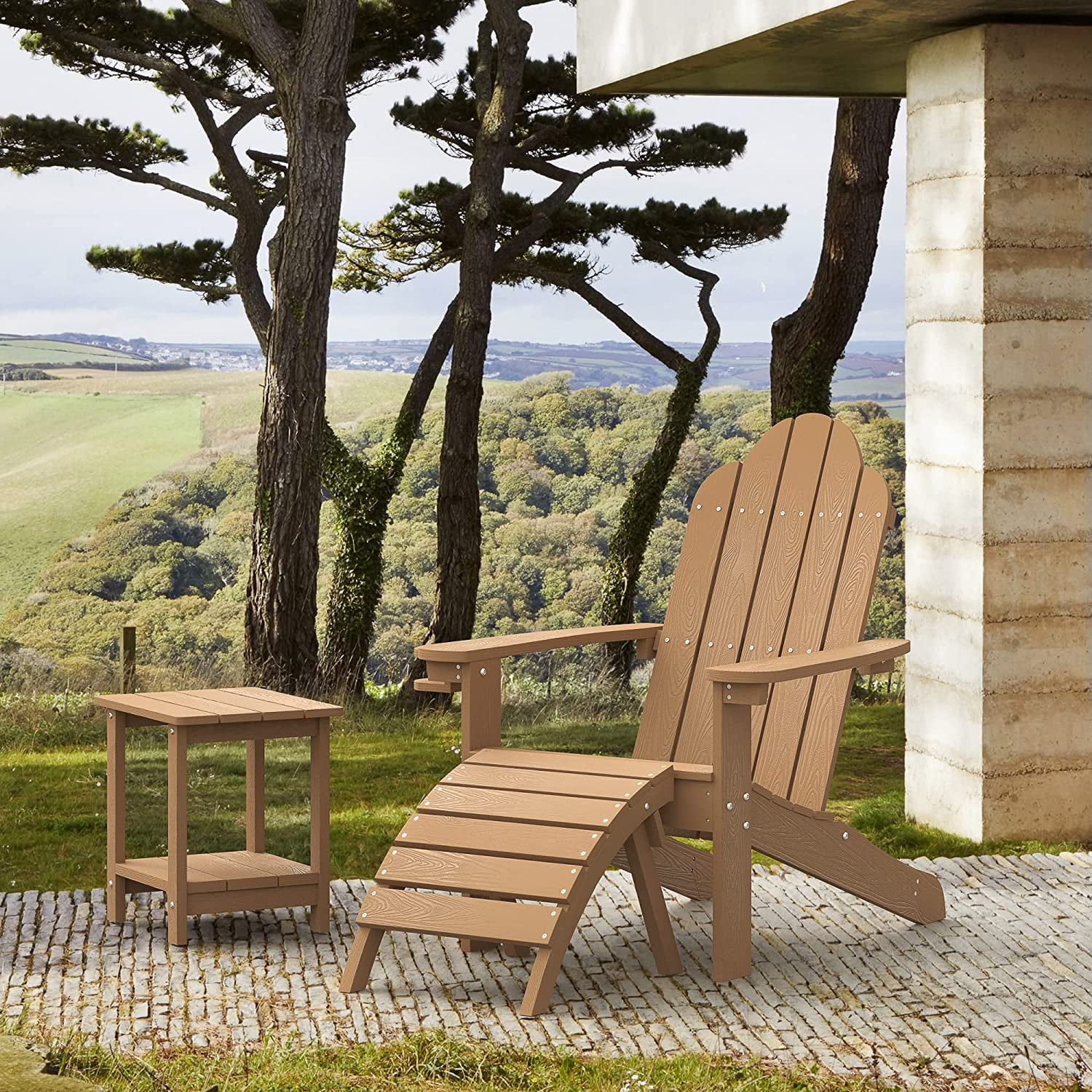 Dycanpo Adirondack Chair with Cup Holder, 300lbs Weather Resistant,Brown
