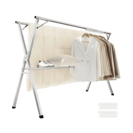 Clothes Drying Rack, Heavy-Duty Laundry Drying Rack, 52.4-78.7 Inches Extendable, Foldable Freestanding Airer, Stainless Steel, for Indoor Outdoor Use