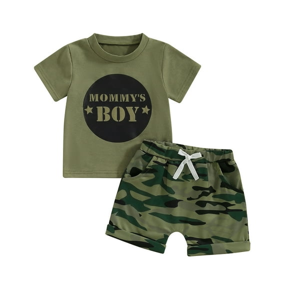 Bagilaanoe 2pcs Toddler Baby Boy Shorts Set Short Sleeve Letter Print T Shirt Tops   Camouflage Shorts 3M 6M 12M 18M 24M 3T 4T 5T Kids Casual Summer Clothes