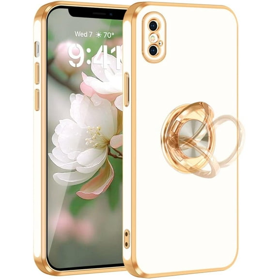iPhone Xs Case with Ring,iPhone X Case 360°Stand Holder Slim Lightweight Kickstand Magnetic Car Mount for Girls Boy Antiscratch Military Grade Protective Phone Case for iPhone X/XS,5.8",White