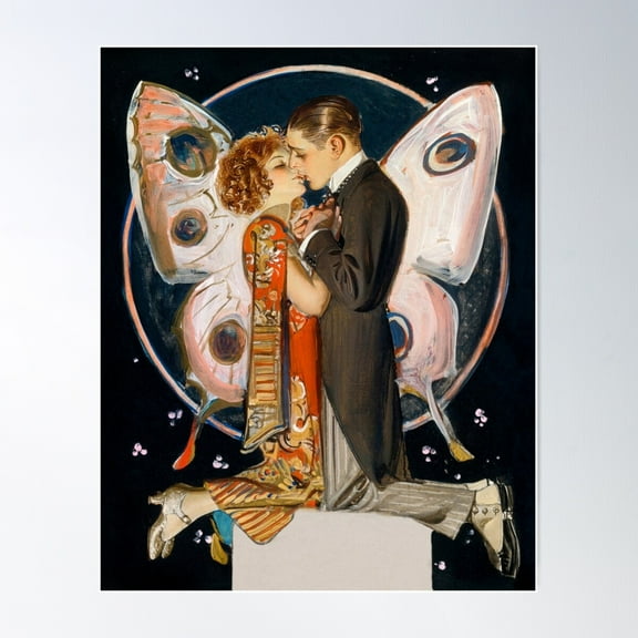 Romantic Butterfly Couple By J. C. Leyendecker Art Deco / Art Nouveau Poster Wall Art, Modern Wall Decor For Living Room Bedroom, 8x12 UNFRAMED