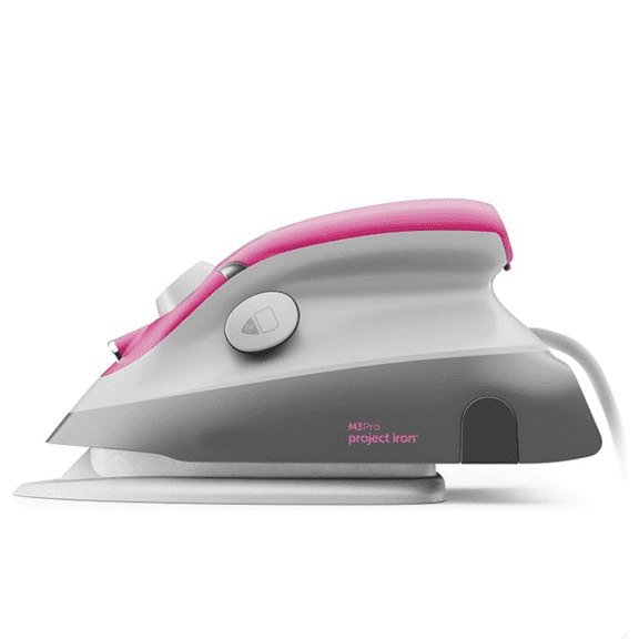 M3Pro Project Steam Iron with Solemate – 1000W Ceramic Soleplate Iron and LED Light for Sewing, Quilting, Crafting, and Travel – Raspberry