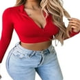 thumbnail image 1 of Womens Long Sleeve Crop Top Zip Up Tank Tops Blouse White M, 1 of 3