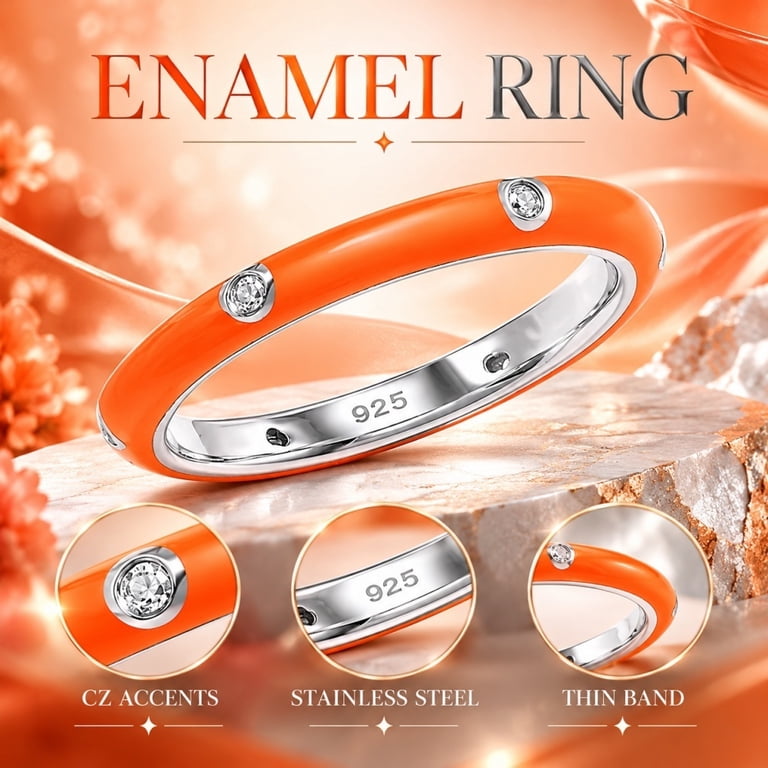 Silver Pickup Rings HIRPLIS Candy Color Enamel Stackable Rings for Women Dainty Thin Band ...
