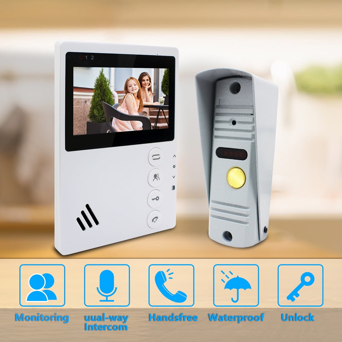 Wired Video Apartment Intercom Door Phone Doorbell System,Handsfree Waterproof Outdoor Doorbell Indoor Monitor One Key Unlock For Home Villa