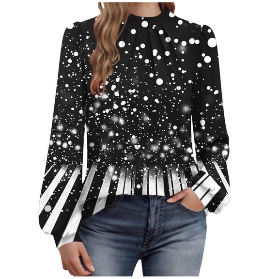 Sexlip Blouses for Women Dressy Casual Long Sleeve Mock Neck Tops Pleated Front Shirts Back Hole Fashion Tunic Tshirts Black M