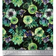 thumbnail image 1 of Soimoi Green Poly Georgette Fabric Leaves,Insect & Anemone Flower Print Fabric by The Yard 52 Inch Wide, 1 of 3