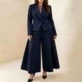 thumbnail image 2 of BODOAO Women's Dressy Pant Suit Mesh Sheer Sleeve Ruffle Blazer and Wide Leg Pants Set, Casual Work Office Business Party Matching Pantsuit Outfit for Meetings and Events Navy S, 2 of 7