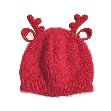 Kids Knit Wool Hat Cap Santa Elk Deer Horn Antlers Warm Cute Baby