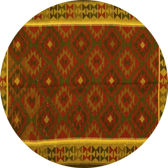 Ahgly Company Indoor Round Oriental Yellow Traditional Area Rugs, 5' Round
