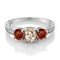 thumbnail image 2 of Gem Stone King 925 Sterling Silver Oval Peach Morganite Red Garnet and Moissanite Ring for Women | 2.77 Cttw (Size 7), 2 of 4