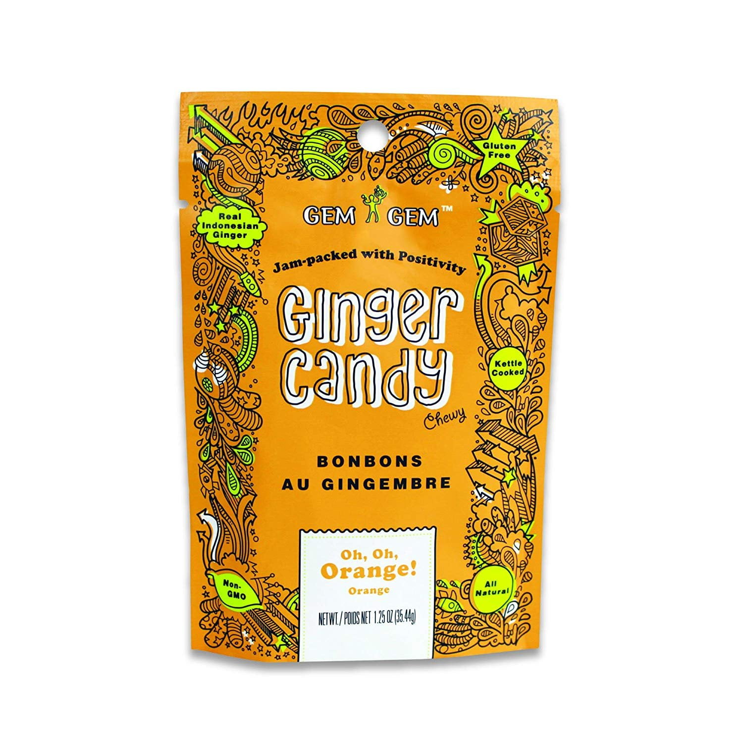 Gem Gem Ginger Candy Chewy Ginger Chews Orange, 1.25oz Tasting Samples