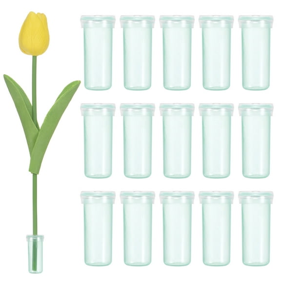 50-Pack Floral Water Tubes, 1.6 Inch 7ml Plastic Flower Tubes with Caps[Transparent Green]