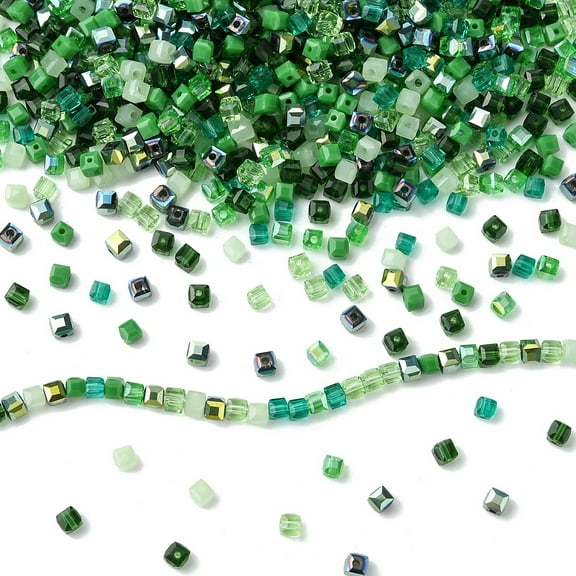 500pcs Cube Glass Beads Faceted Mixed styles Green 4x4x4mm 500pcs/set