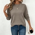 thumbnail image 5 of Oiangi Crew Neck Sweater for Women Long Sleeve Soft Knitted Shirts Fall Base Layer Pullover Basic Jumper Tops Khaki M, 5 of 9