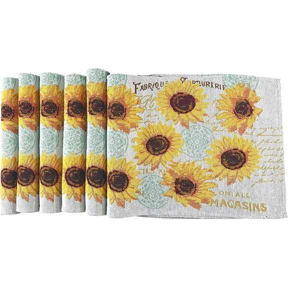 Serafina Home Fall Sunflower Placemats Set of Six (6) Colorful Tapestry Weave Fabric, for Holiday's, Thanksgiving, Autumn and Fall