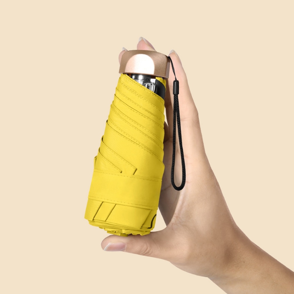 Flat Sun&Rain Lightweight Umbrella, 5 Folding Small and Compact Parasol