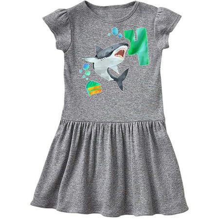 

Inktastic Fourth Birthday Shark with Cake Gift Toddler Girl Dress