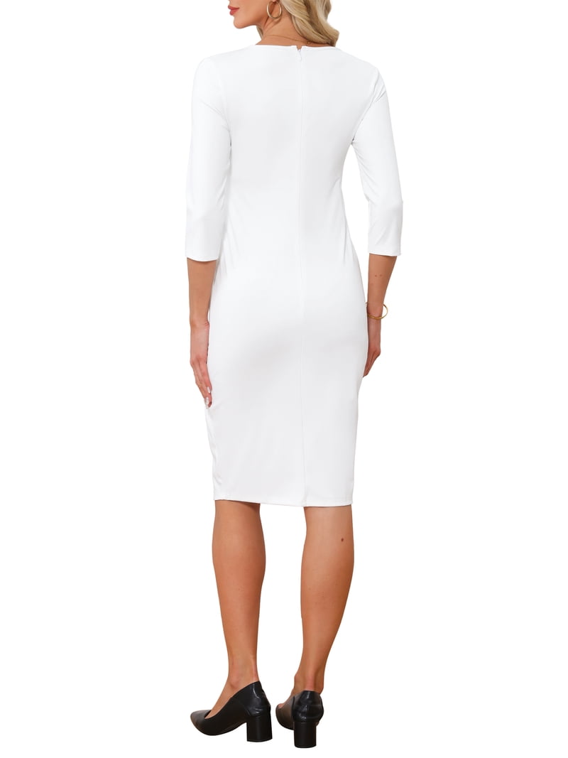 cocktail pregnancy dresses INSPIRE CHIC Womens Semi Formal Maternity Crew Neck 3/4 Sleeves Office Back Zipper Work Dress XL White The Felicity Strapless Satin New Chinese Style wedding guest Color:Evening Spark maternity cocktail dresses for wedding