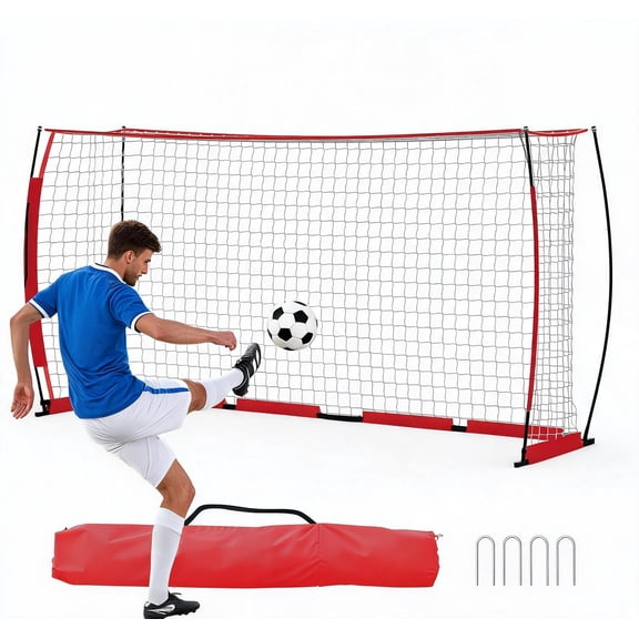 Collapsible Steel Soccer Goal 12x6 FT – Heavy-Duty Net, High-Strength Fiberglass Poles, Metal Frame, Storage Bag & Ground Stakes, Portable for Indoor Outdoor Training – Red