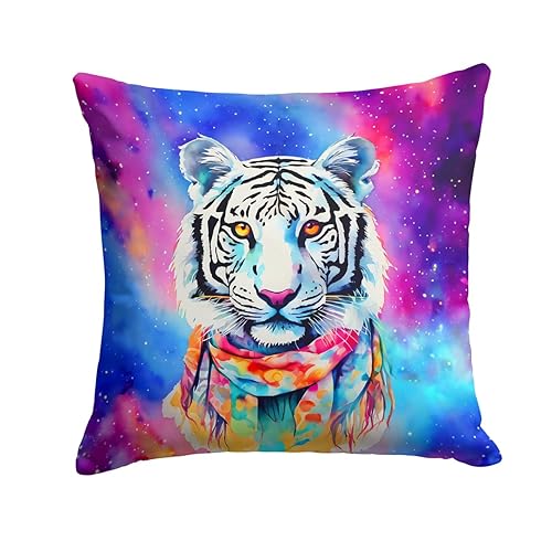 Carolines Treasures 14 x 14 in. Unisex Hippie Animal White Tiger Polyester Fabric Throw Pillow