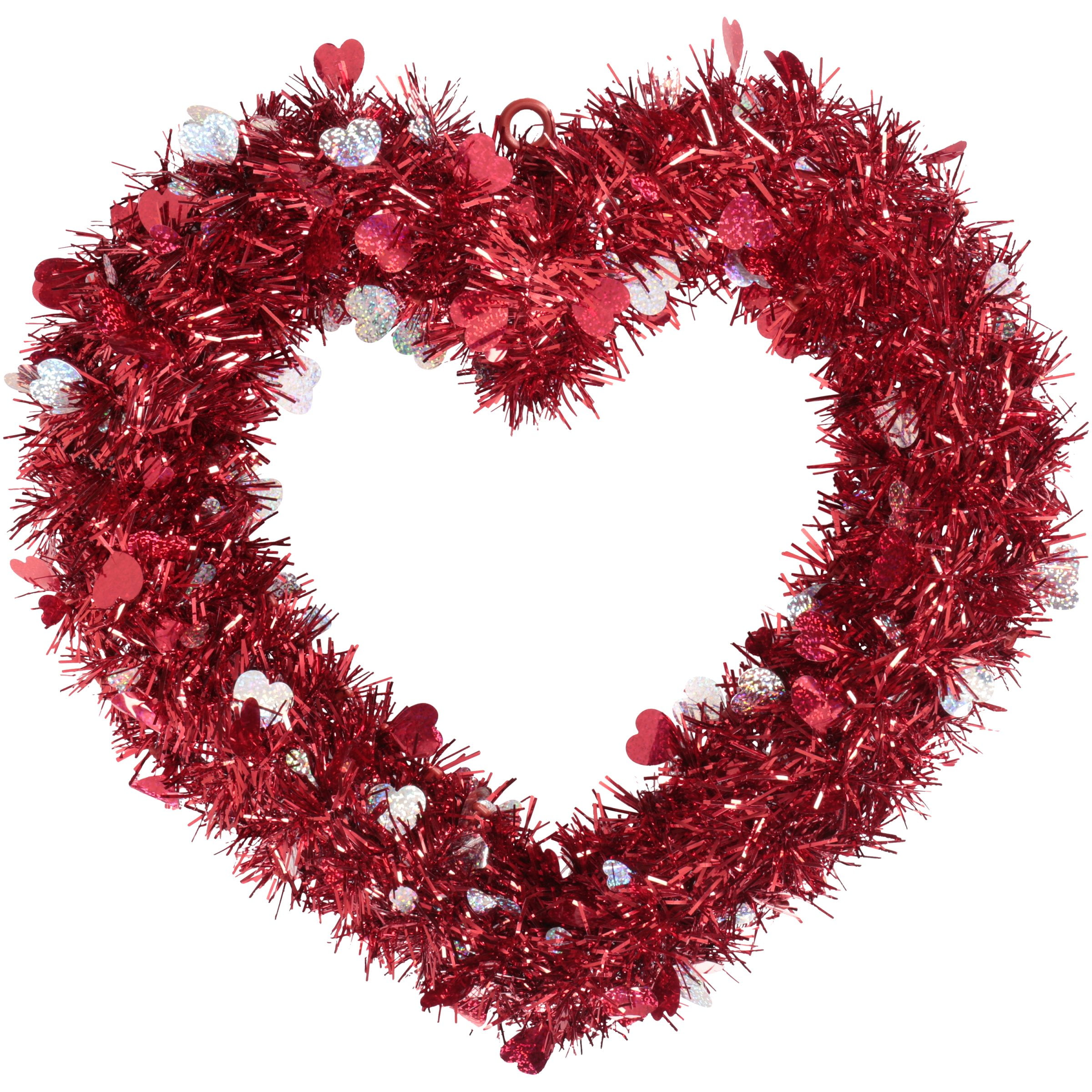 Valentine's red & silver heart shaped wreath decoration.