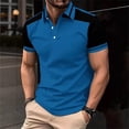 thumbnail image 2 of Daiosportswear Color Block Shirt for Men Turn-Down Collar Short Sleeve T-Shirts Summer Casual Athletic Tops Slim Golf Tee Blue L(L), 2 of 5