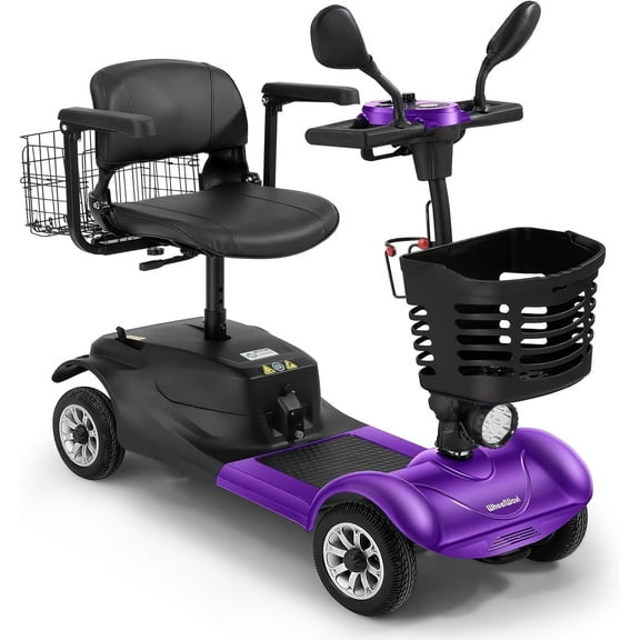 4-Wheel Foldable, Heavy-Duty Compact Travel Mobility Scooter with Basket & Portable Design