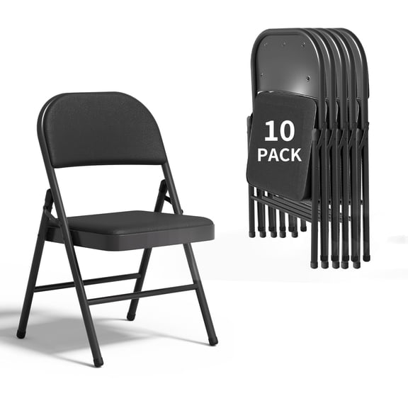 SHGJ&SOFT Set of 10 Folding Chairs with Padded Seats and Backs, Black Metal Frame Chair for Indoor and Outdoor, Capacity 350 lbs, Black