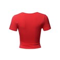 thumbnail image 3 of A2Y Women's Deep V-Neck Short Sleeve Unique Slim Fit Cross Wrap Shirt Crop Tops Red S, 3 of 6