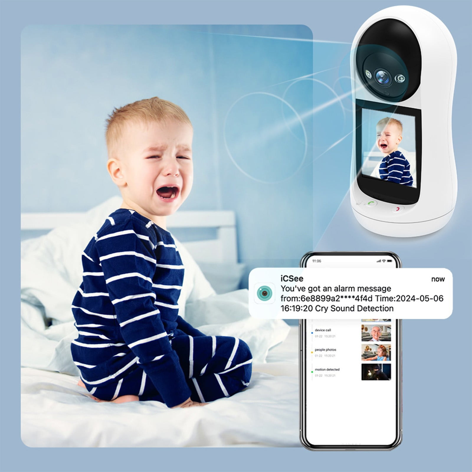 cpengpj Smart Home Camera with Display, Two-way Video Calling, One-Touch Button, White Plastic for Baby Monitor and Elderly Care