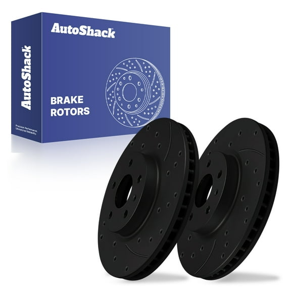 AutoShack Front Brake Rotors for Ford & Lincoln, Fusion 2013-2020 MKZ 2013-2016, AWD FWD L4 1.5L 1.6L 2.0L 2.5L - E-Coated Drilled & Slotted - Black Finish - NightGuard - 11.81" (300 mm), 5-Lug