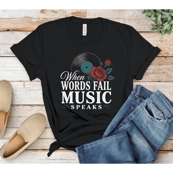 Retro Vintage Vinyl Record Music Rose Graphic T-Shirt Size S-5XL